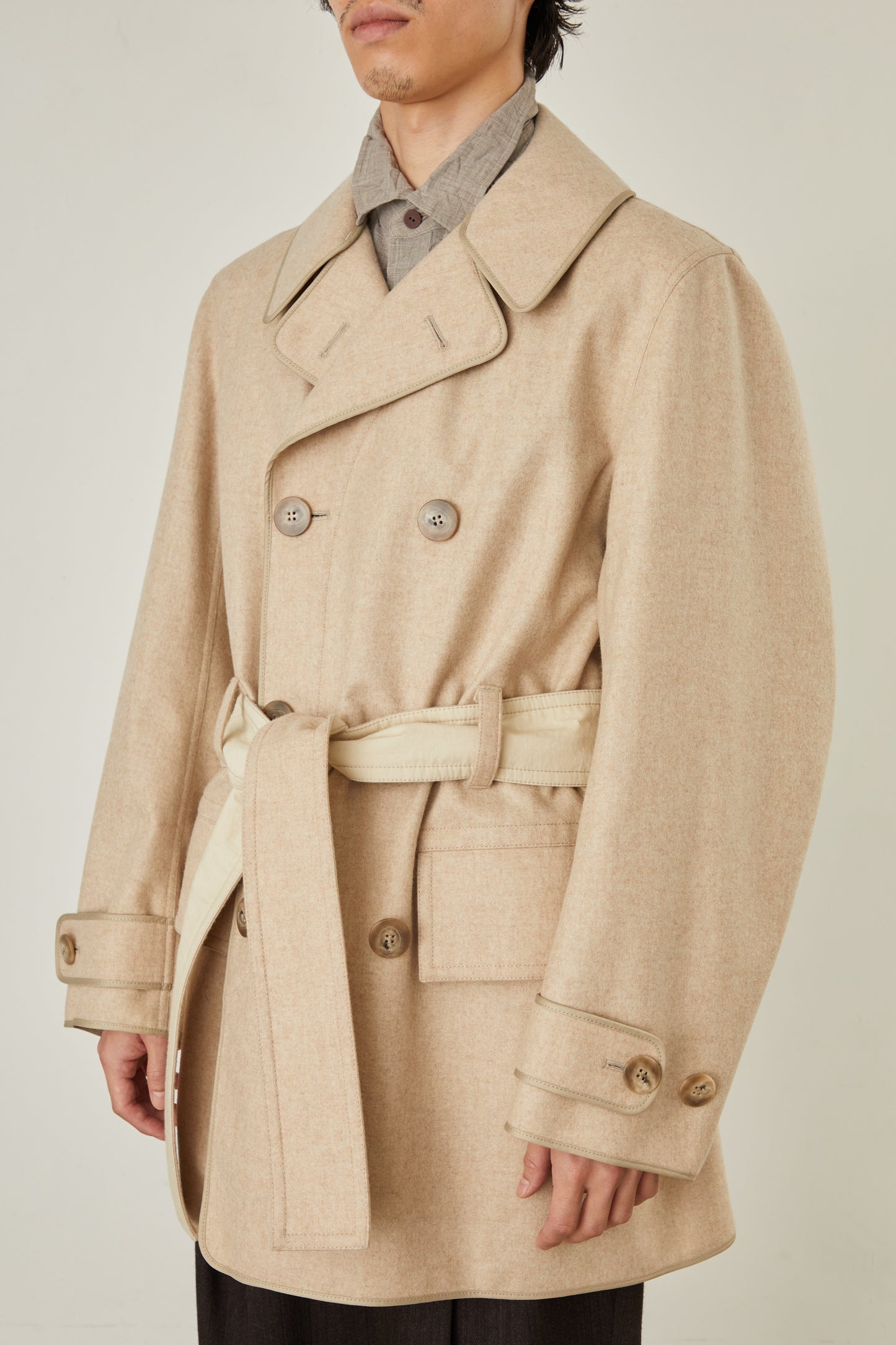 i'm here : with PIPING : LIGHT MELTON MACKINAW COAT