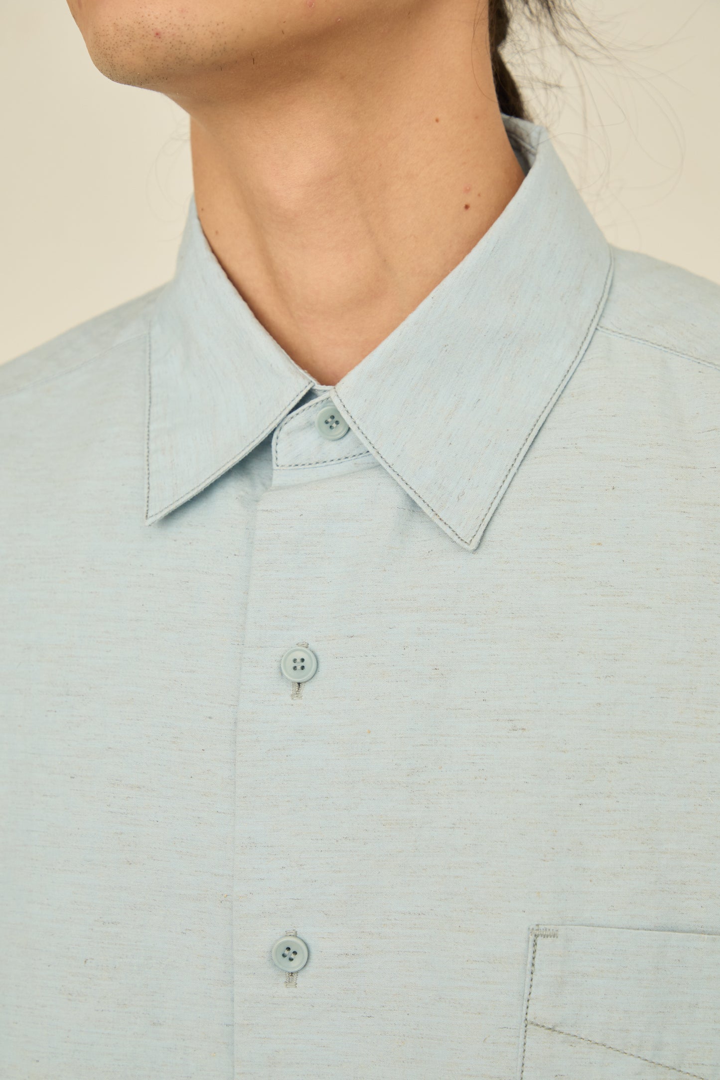 i'm here : " TWIST " SLEEVE SHIRT : / L.BLUE