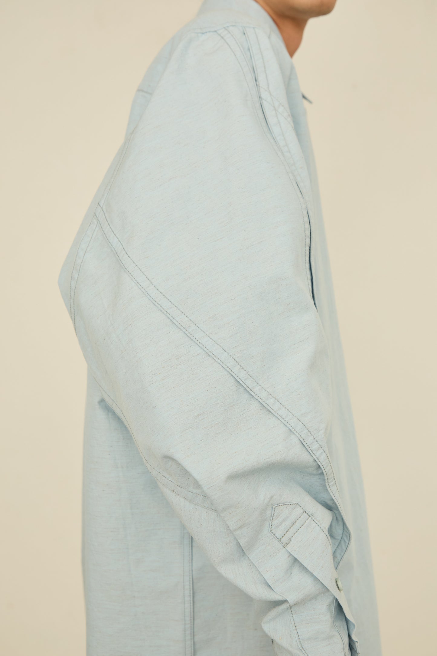i'm here : " TWIST " SLEEVE SHIRT : / L.BLUE