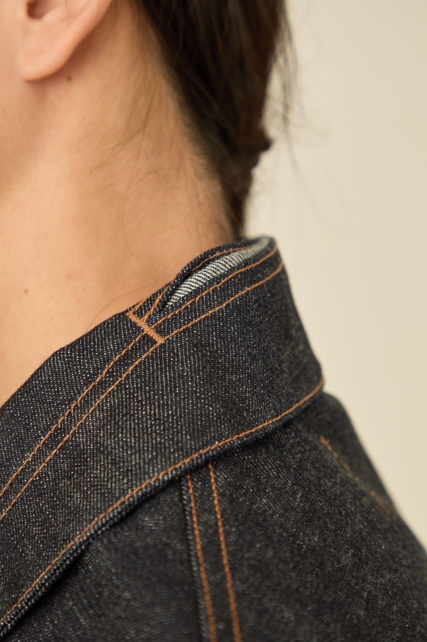 i'm here : " TWIST " SLEEVE DENIM JACKET : / NAVY（RIGID)