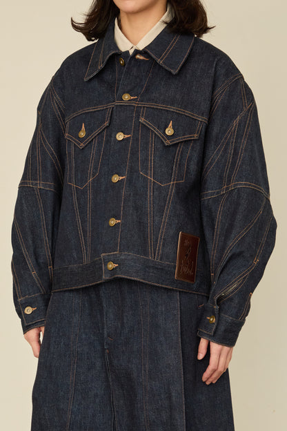 i'm here : " TWIST " SLEEVE DENIM JACKET : / BLUE