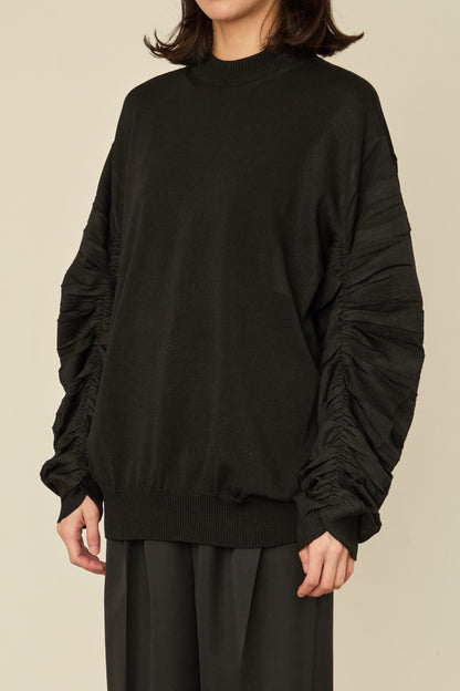 i'm here :" SHIRRING " SLEEVE KNIT : / BLACK