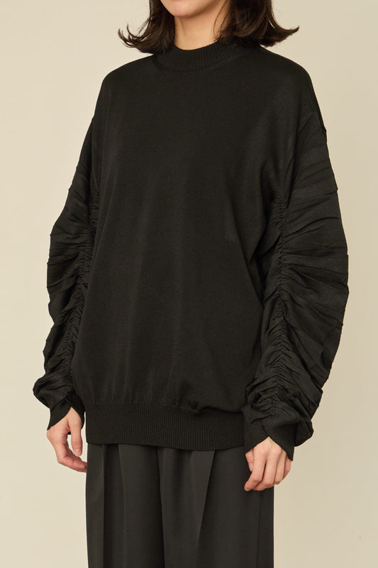 i'm here :" SHIRRING " SLEEVE KNIT : / BLACK