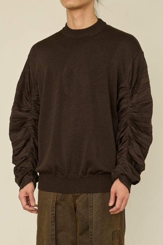 i'm here : " SHIRRING " SLEEVE KNIT : / BROWN