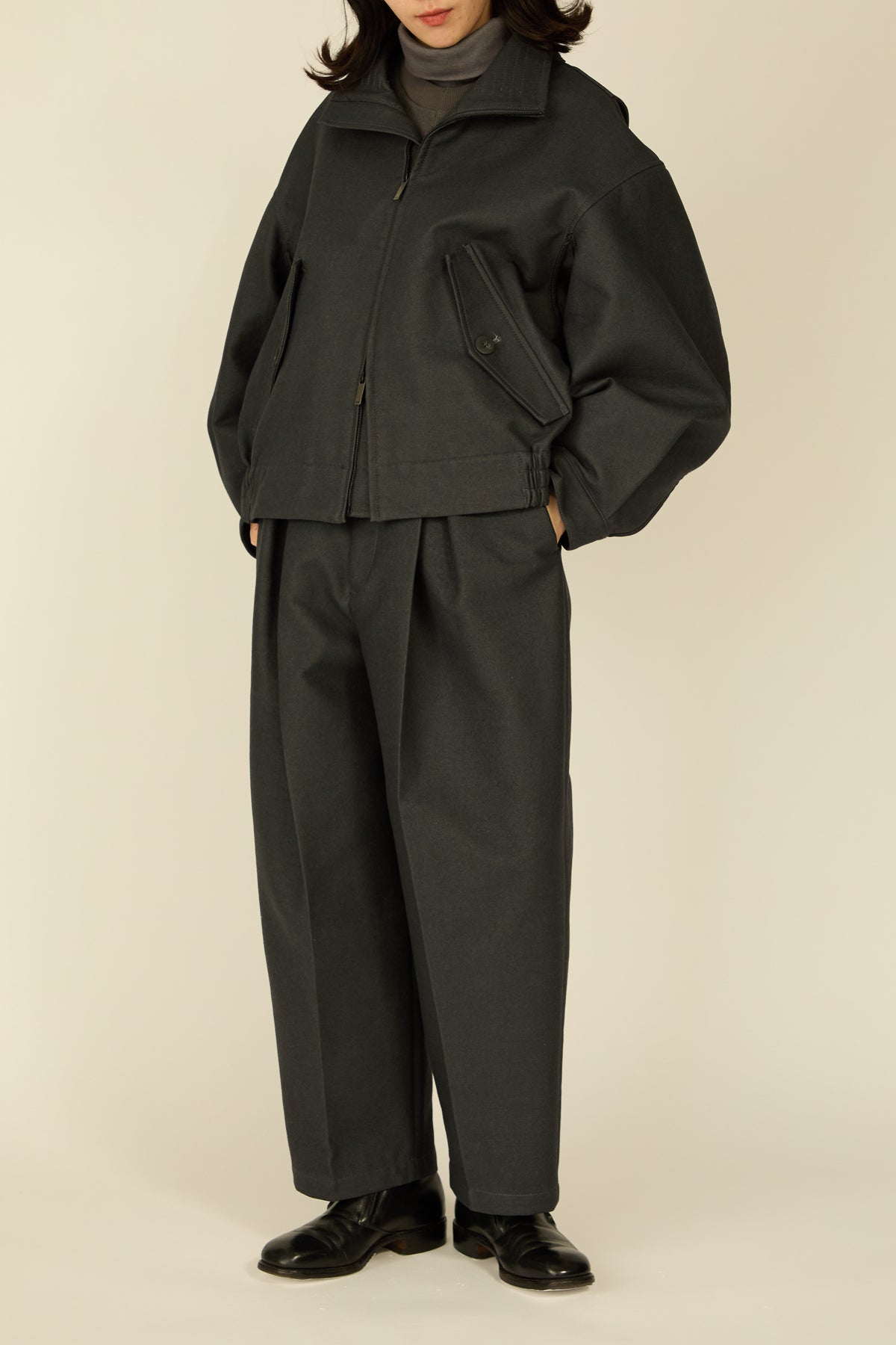 i'm here : " COTTON LEATHER " BLOUSON : / GRAY