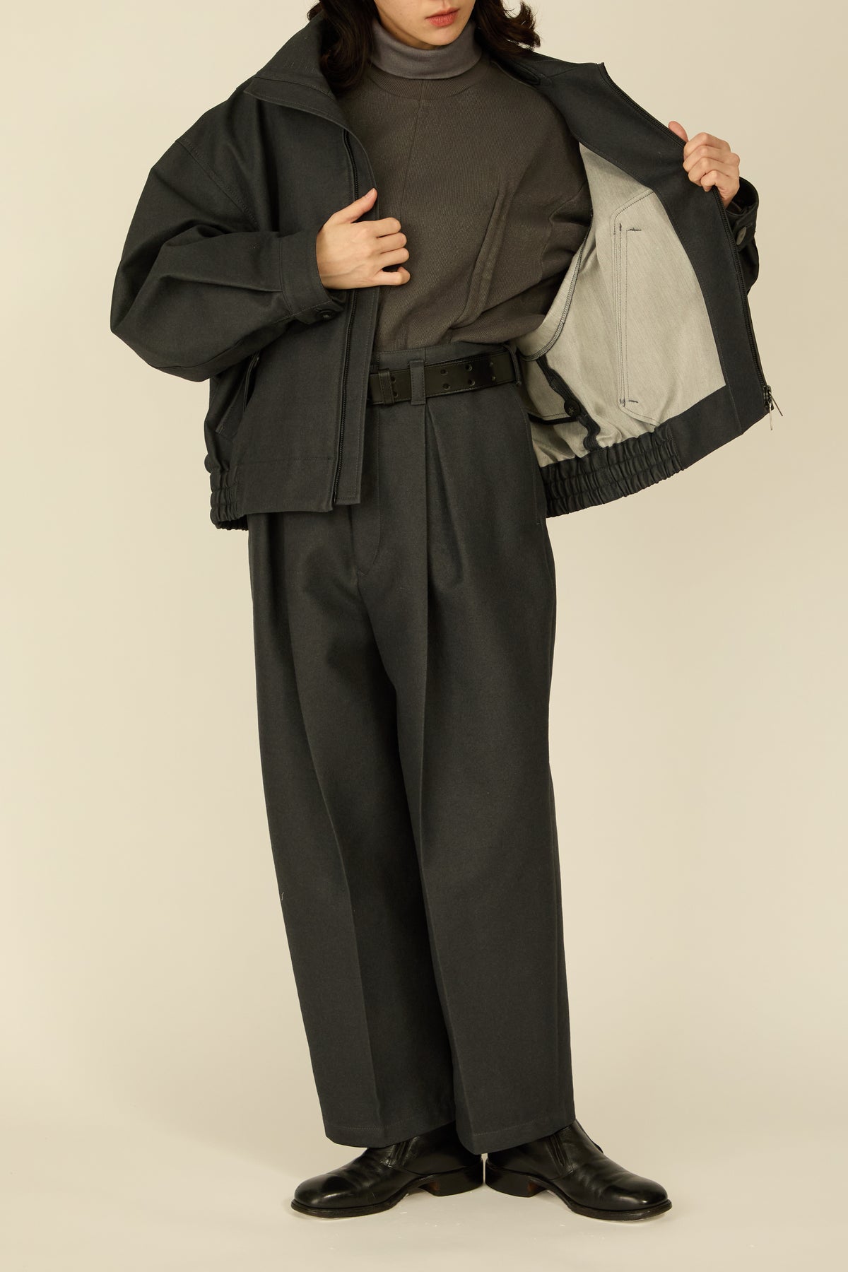 i'm here : " COTTON LEATHER " BLOUSON : / GRAY