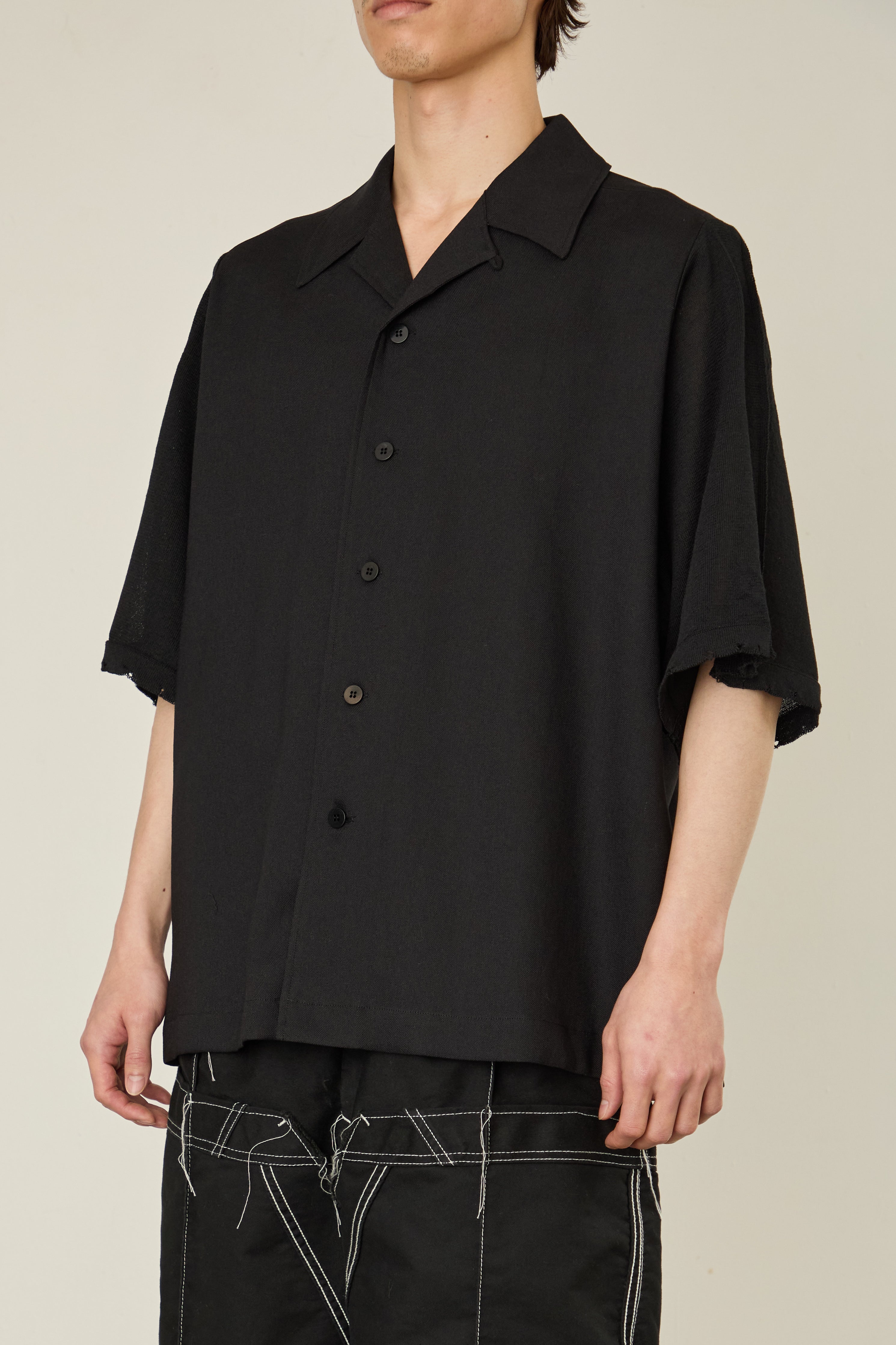 KNIT DOCKING : SHIRT MINI Shirt – Knit here - Up SLEEVE Short