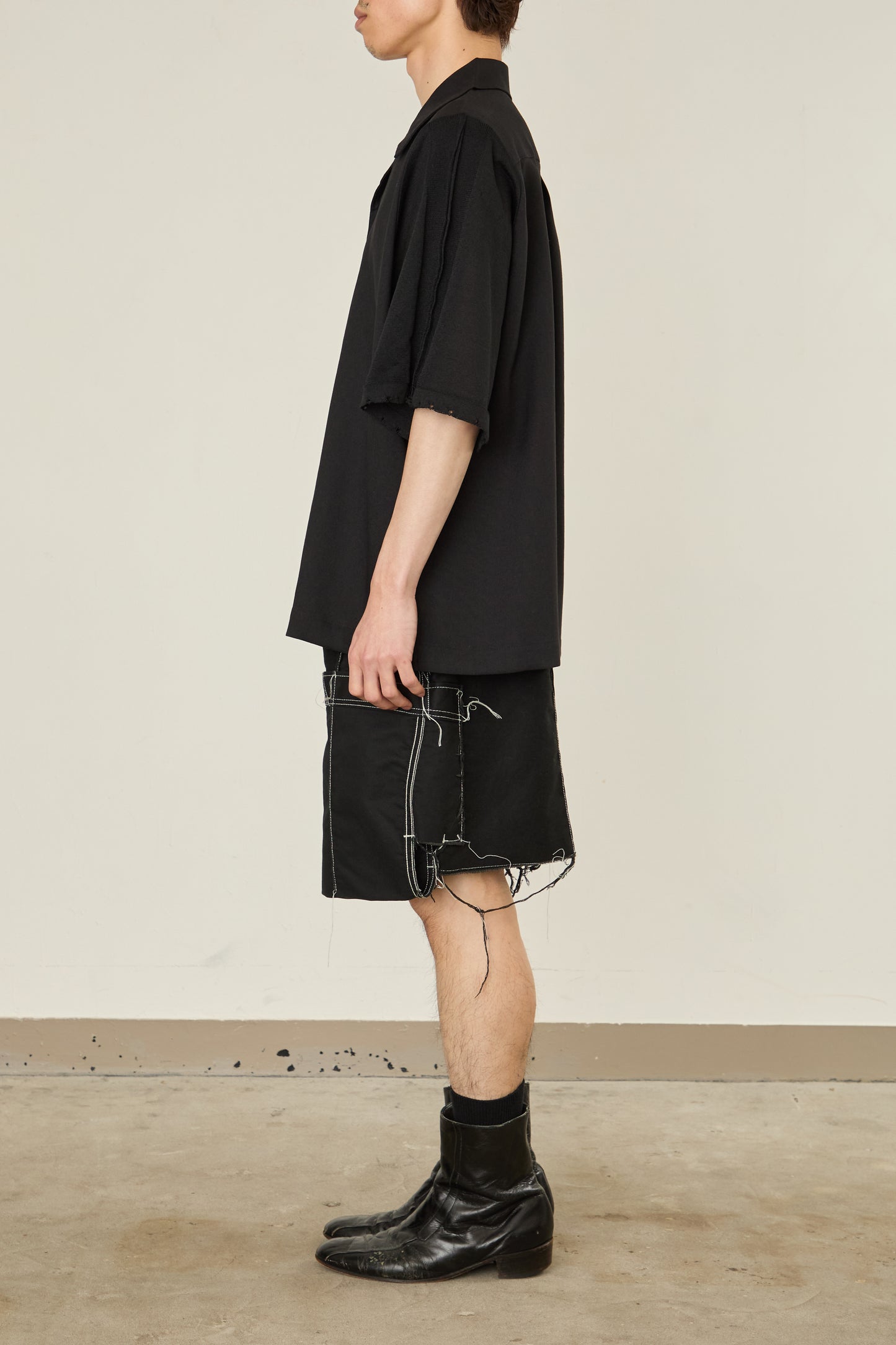 i'm here : KNIT SHORT SLEEVE : DOCKING SHIRTS / BLACK
