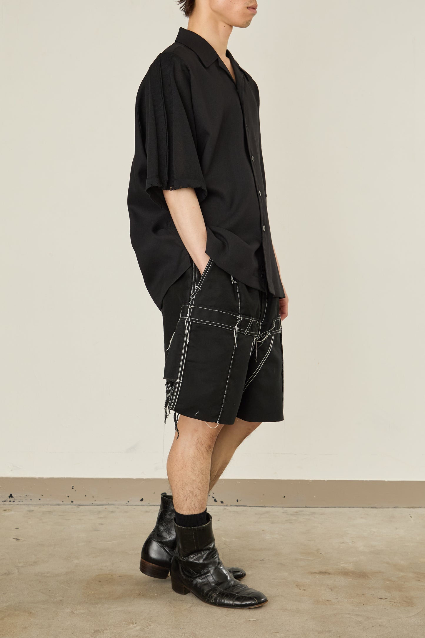 i'm here : KNIT SHORT SLEEVE : DOCKING SHIRTS / BLACK