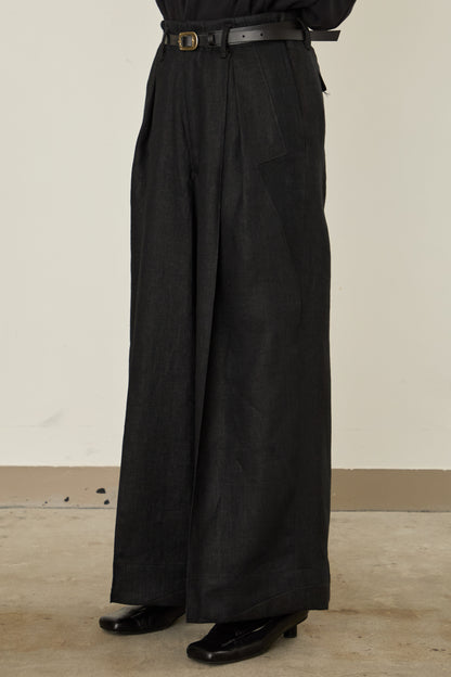 i'm here : LINEN WIDE PANTS : BLACK