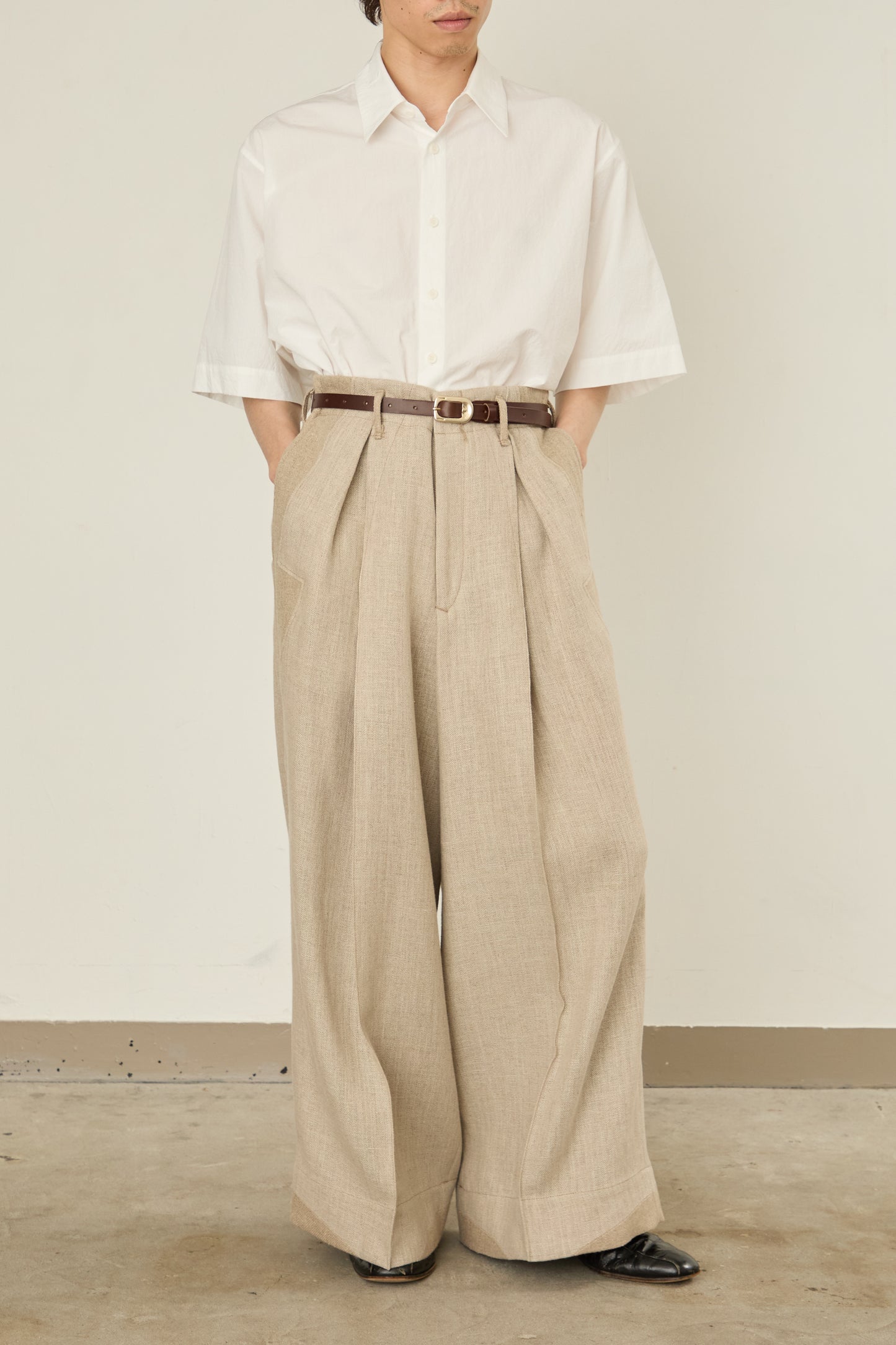i'm here : LINEN WIDE PANTS :